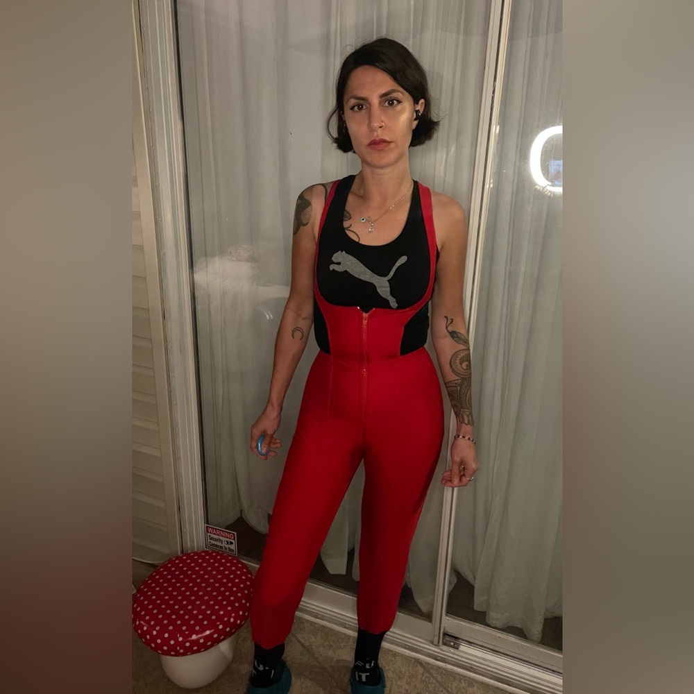 Ski Sexy Flanders Perfect lipstick red 80s 90s racerback SKI snow overalls tight